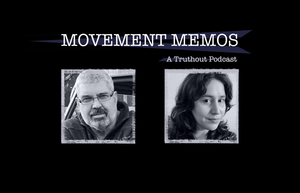 Movement Memos - a Truthout Podcast - Banner with photos of guest Chris Begley and host Kelly Hayes