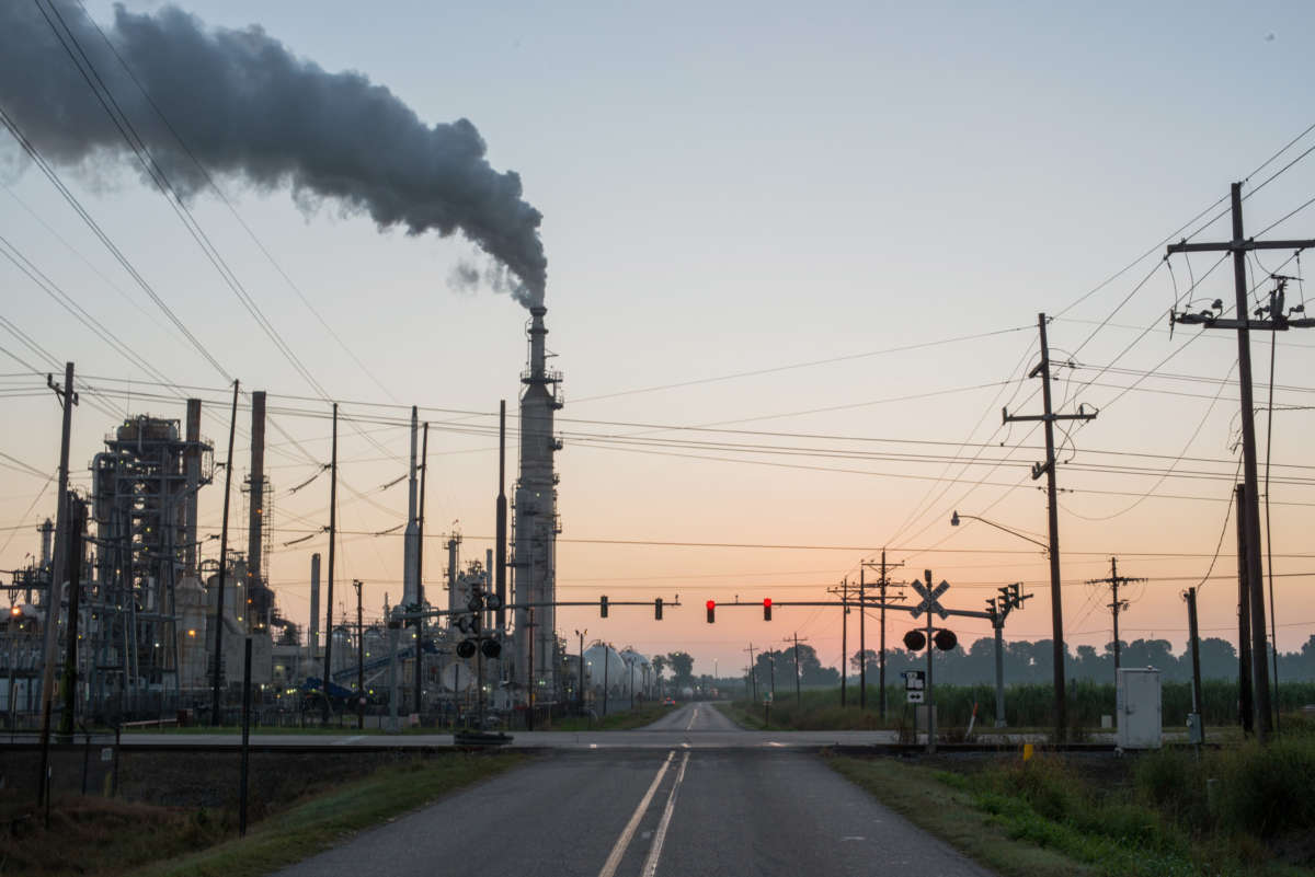 Smoke billows from one of many chemical plants in the area around Baton Rouge, Louisiana, on October 12, 2013.