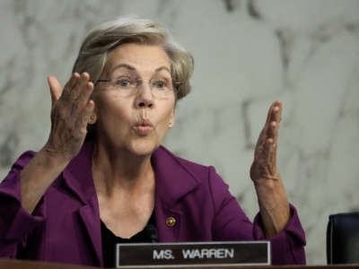 Sen. Elizabeth Warren questions executives of the nation's largest banks during a Senate Banking, Housing, and Urban Affairs Committee hearing on Capitol Hill on September 22, 2022, in Washington, D.C.
