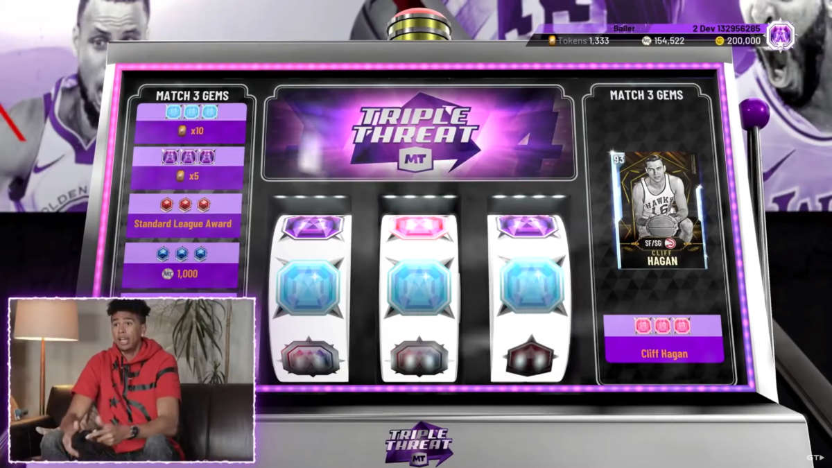 In a trailer for NBA 2K20 game, a slot machine and other gambling mechanics are showcased.