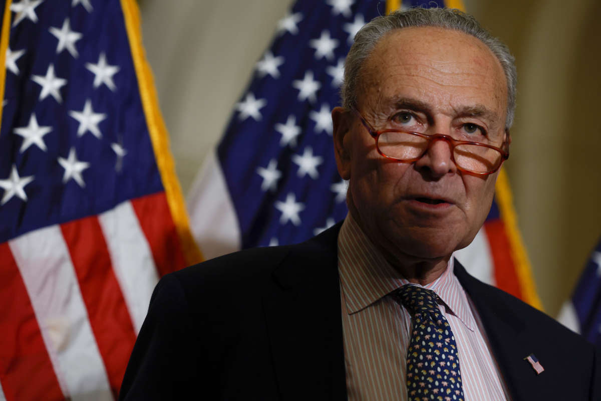 Senate Majority Leader Chuck Schumer speaks during a press conference at the U.S. Capitol on September 28, 2022, in Washington, D.C.