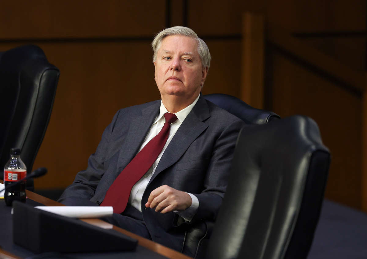 Sen. Lindsey Graham listens during a Senate Judiciary Committee on Capitol Hill on September 13, 2022, in Washington, D.C.