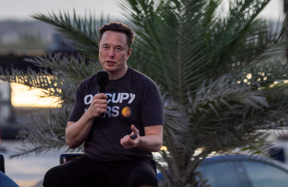 Elon Musk speaks during a T-Mobile and SpaceX joint event on August 25, 2022, in Boca Chica Beach, Texas.