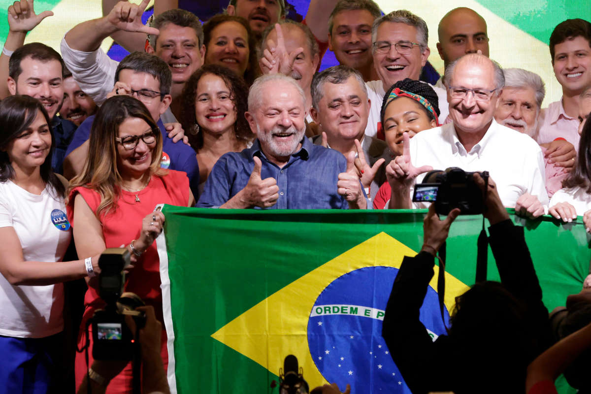 Newly elected President Luiz Inácio Lula da Silva speaks after his win over incumbent Jair Bolsonaro at InterContinental Hotel on October 30, 2022, in São Paulo, Brazil.