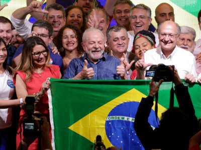 Newly elected President Luiz Inácio Lula da Silva speaks after his win over incumbent Jair Bolsonaro at InterContinental Hotel on October 30, 2022, in São Paulo, Brazil.