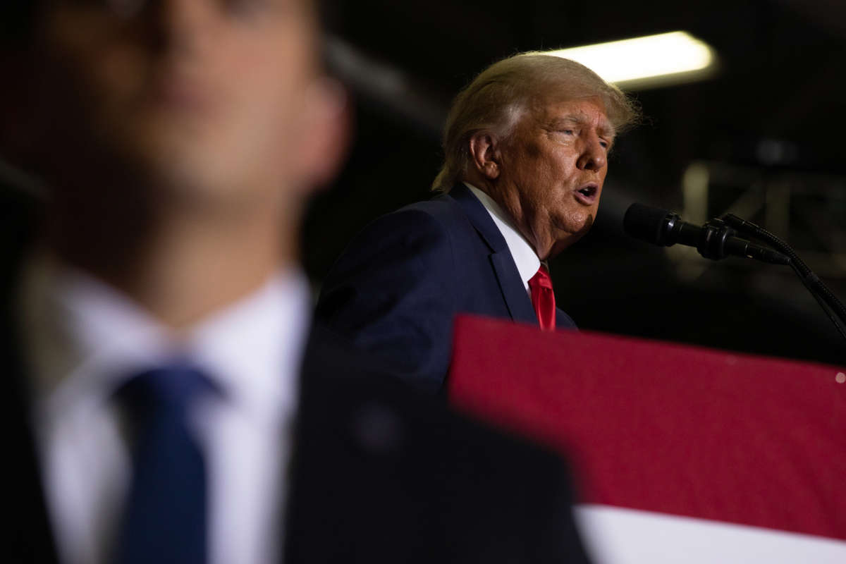 Former President Donald Trump speaks during a rally on October 1, 2022, in Warren, Michigan.