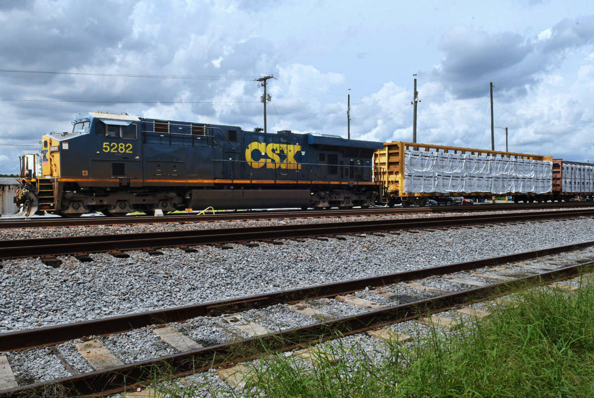 A CSX freight train is seen in Orlando on September 14, 2022.