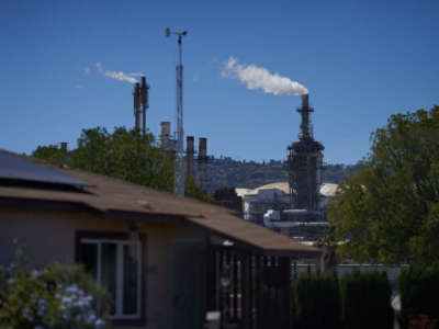 An active oil refinery is located next to a single family home on September 21, 2022, in Wilmington, California.