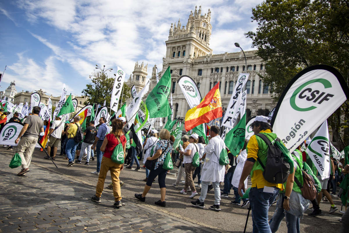 Several thousands people attend a demonstration organized from the trade union CSIF to protest for salary justice, against the consequences of inflation and government cuts in Madrid, Spain, on September 24, 2022.