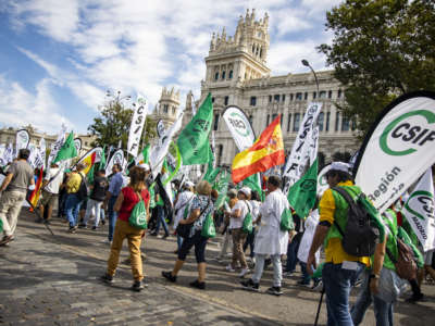 Several thousands people attend a demonstration organized from the trade union CSIF to protest for salary justice, against the consequences of inflation and government cuts in Madrid, Spain, on September 24, 2022.