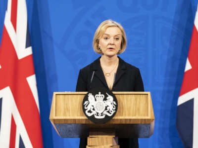 Liz Truss at a press conference