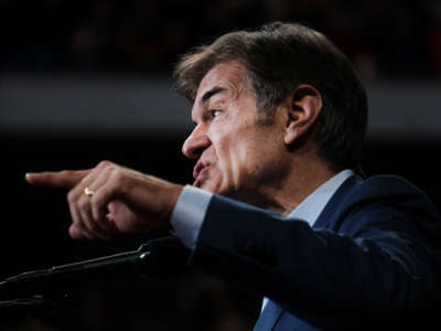 Pennsylvania GOP Senate candidate and former TV personality Dr. Mehmet Oz speaks before an appearance by former president Donald Trump in Wilkes-Barre, Pennsylvania on September 3, 2022.