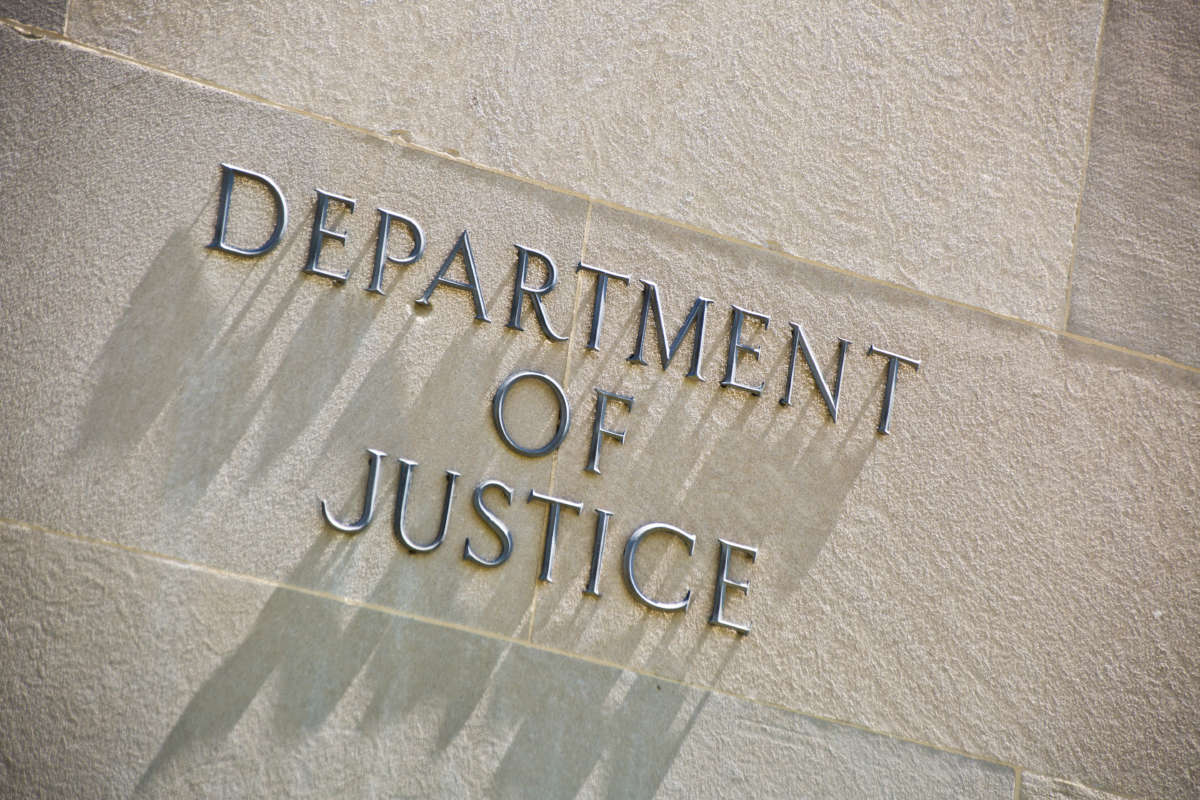 Building Entrance Sign for the Department of Justice in Washington DC