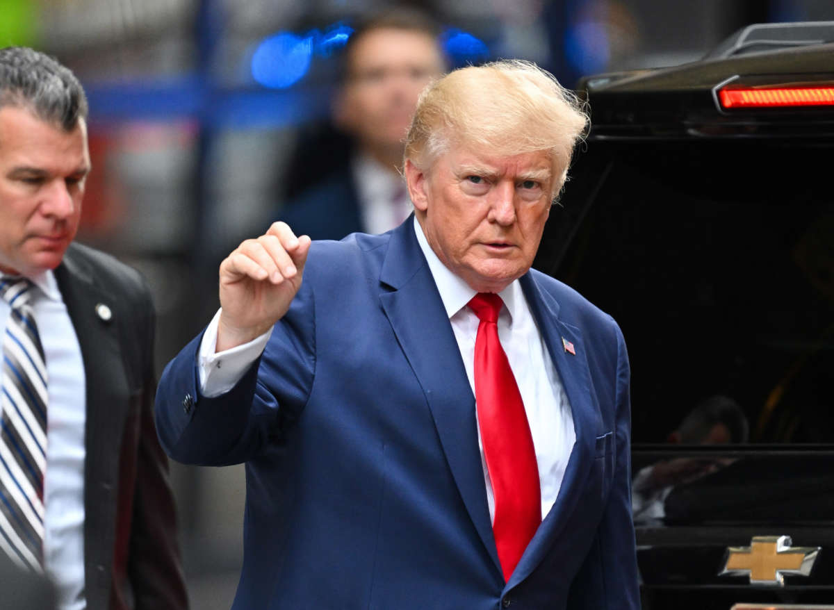 Former President Donald Trump leaves Trump Tower to meet with New York Attorney General Letitia James for a civil investigation on August 10, 2022, in New York City.