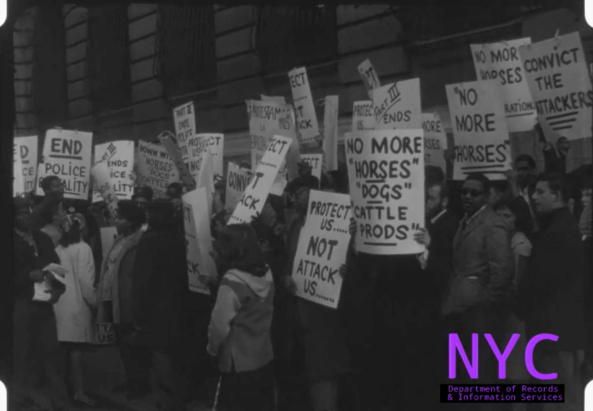Surveillance footage by the NYPD from November 19, 1963, show CORE activists at a demonstration against police brutality.