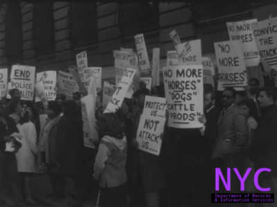 Surveillance footage by the NYPD from November 19, 1963, show CORE activists at a demonstration against police brutality.