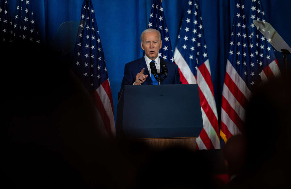 President Joe Biden gives remarks on preserving democracy ahead of the midterm elections at a DNC rally on November 2, 2022, at Union Station in Washington, D.C.