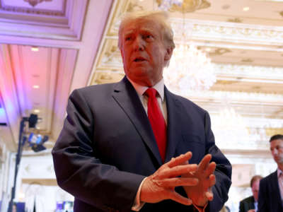 Former President Donald Trump speaks to the media during an election night event at Mar-a-Lago on November 8, 2022, in Palm Beach, Florida.