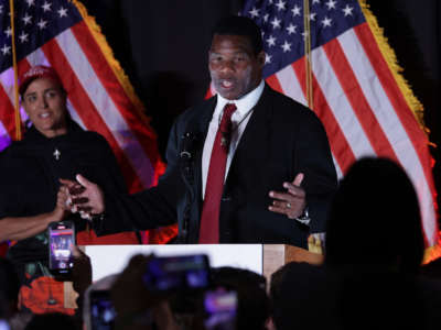 Republican Senate candidate Herschel Walker speaks to supporters during an election night event on November 8, 2022, in Atlanta, Georgia.