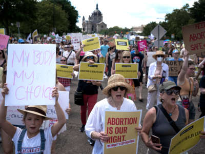 Thousands of people marched to the state capitol for a rally for abortion rights in St. Paul, Minnesota, on July 17, 2022.