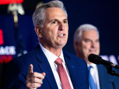 House Minority Leader Kevin McCarthy addresses an election night party at The Westin Washington hotel in Washington, D.C., on November 8, 2022.
