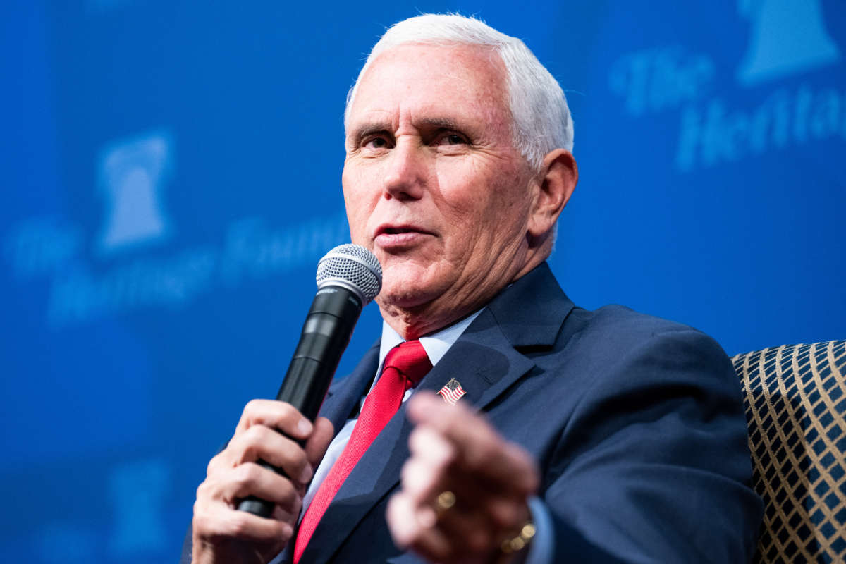 Former Vice President Mike Pence participates in a discussion at The Heritage Foundation in Washington, D.C., on October 19, 2022.
