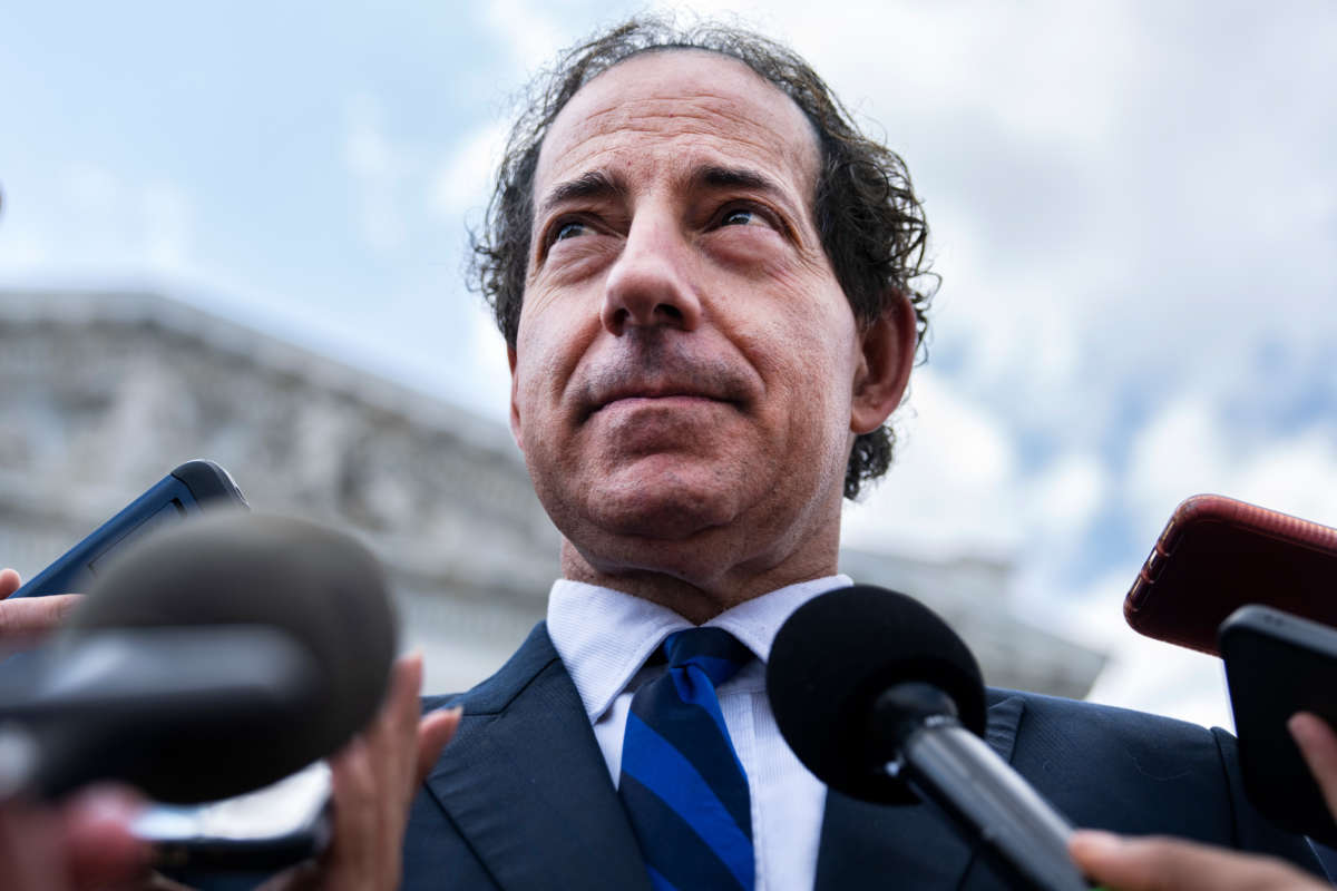 Rep. Jamie Raskin talks with reporters outside of the U.S. Capitol on July 15, 2022.