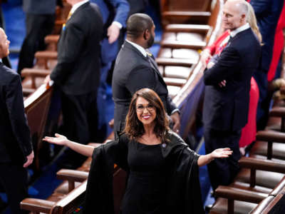 Rep. Lauren Boebert is seen before President Joe Biden delivers the State of the Union address in the U.S. Capitol’s House Chamber on March 1, 2022, in Washington, D.C.