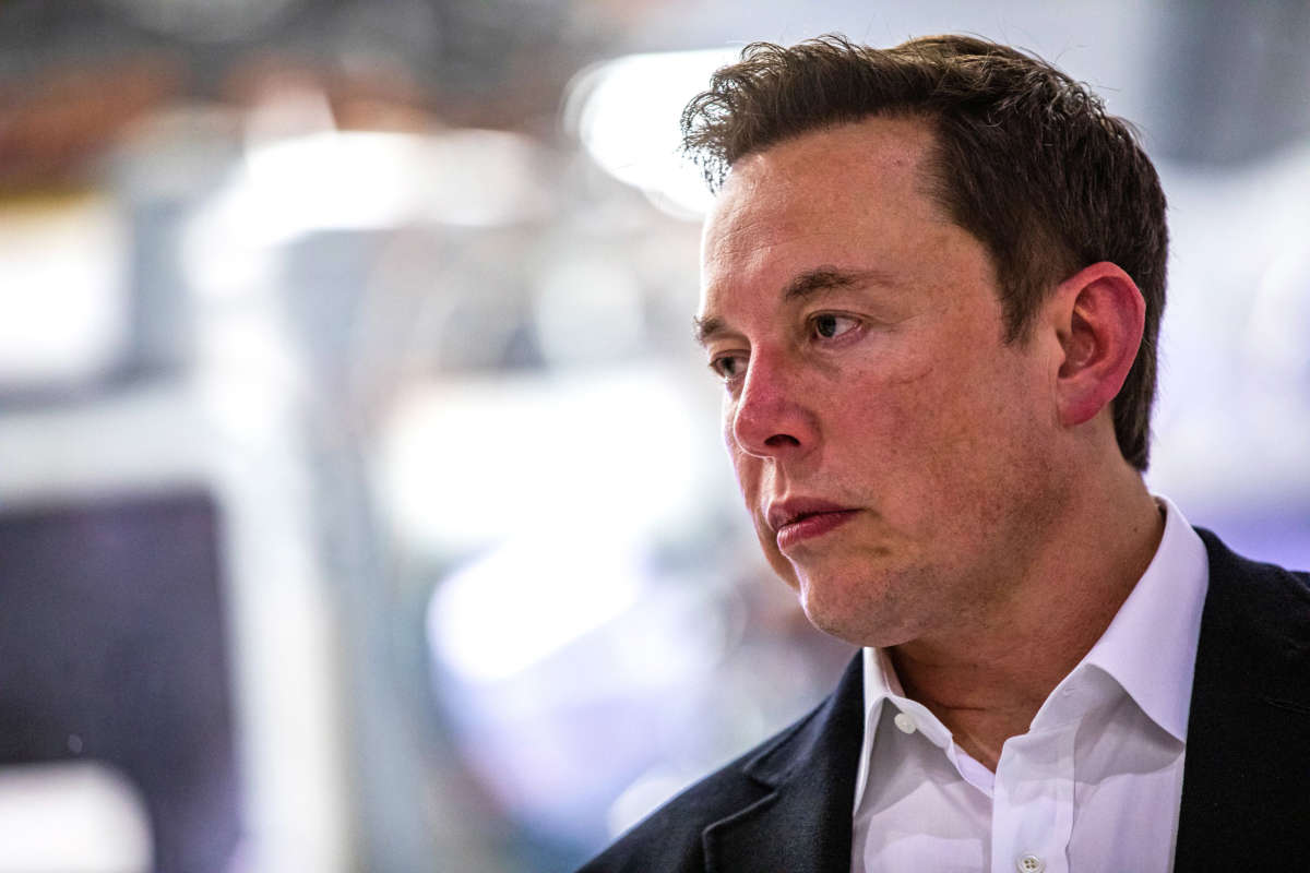 Elon Musk addresses the media during a press conference at SpaceX headquarters in Hawthorne, California, on October 10, 2019.