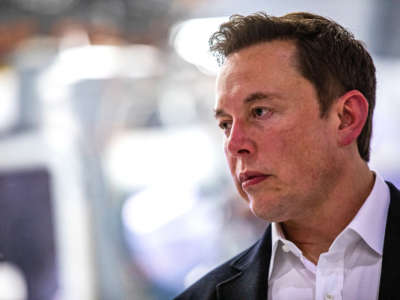 Elon Musk addresses the media during a press conference at SpaceX headquarters in Hawthorne, California, on October 10, 2019.