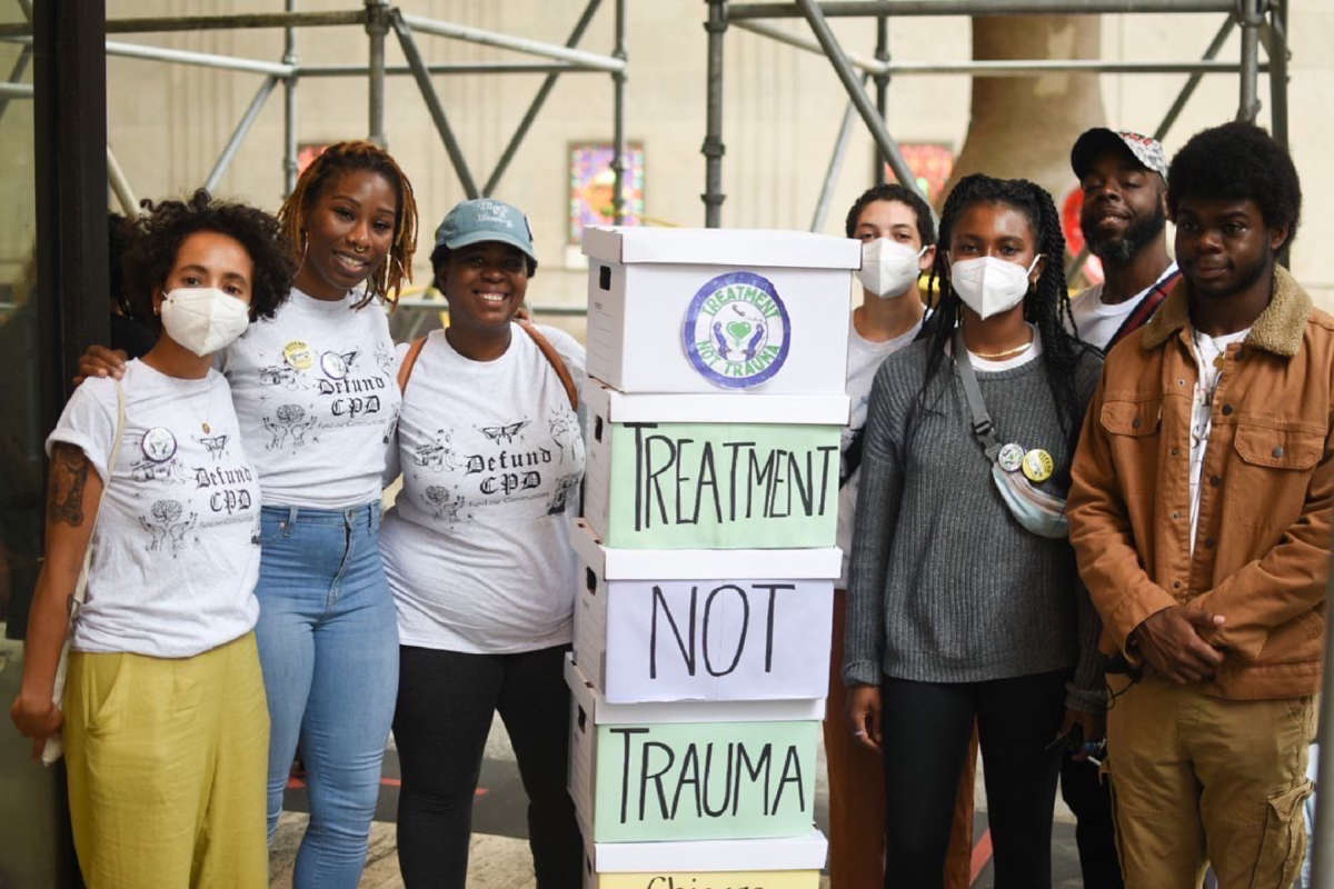 Community members and organizers submit petition signatures to the board of elections in downtown Chicago, Illinois, on August 8, 2022.