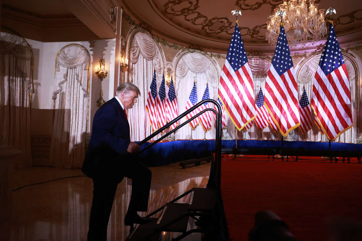 Former President Donald Trump arrives on stage to speak during an event at his Mar-a-Lago home on November 15, 2022, in Palm Beach, Florida.