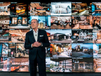 CEO of Starbucks Howard Schultz speaks to the audience during Investor Day at Starbucks Headquarters in Seattle, Washington, on September 13, 2022.