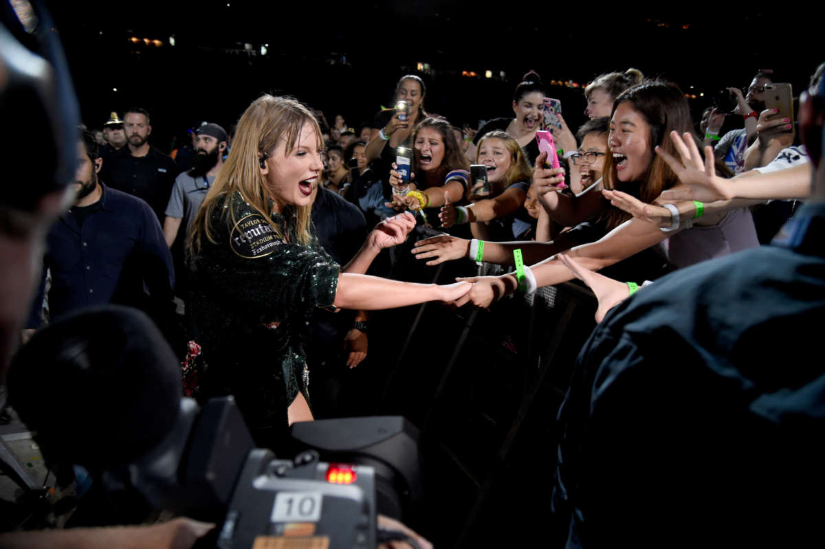 Taylor Swift interacts with her fans during the Taylor Swift Reputation Stadium Tour at Gillette Stadium on July 26, 2018, in Foxborough, Massachusetts.