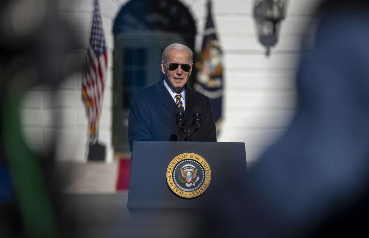 President Joe Biden speaks at the White House on November 21, 2022.