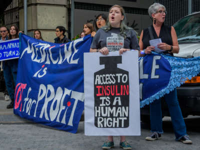 Advocates with T1International hold a vigil on September 5, 2019 outside of Eli Lilly’s offices in New York City, honoring those who have lost their lives due to the high cost of insulin and demanding lower insulin prices.