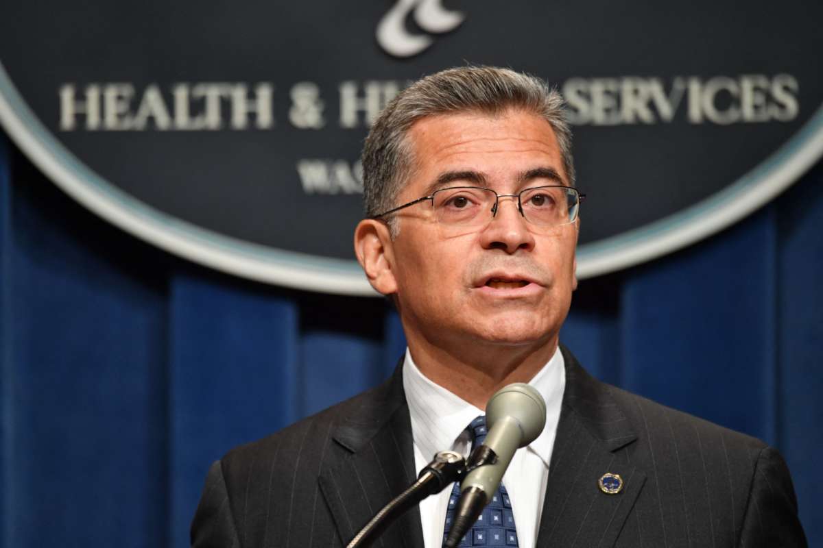 Xavier Becerra, Secretary of Health and Human Services, speaks during a press conference