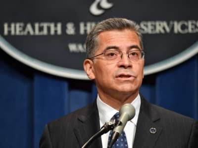 Xavier Becerra, Secretary of Health and Human Services, speaks during a press conference