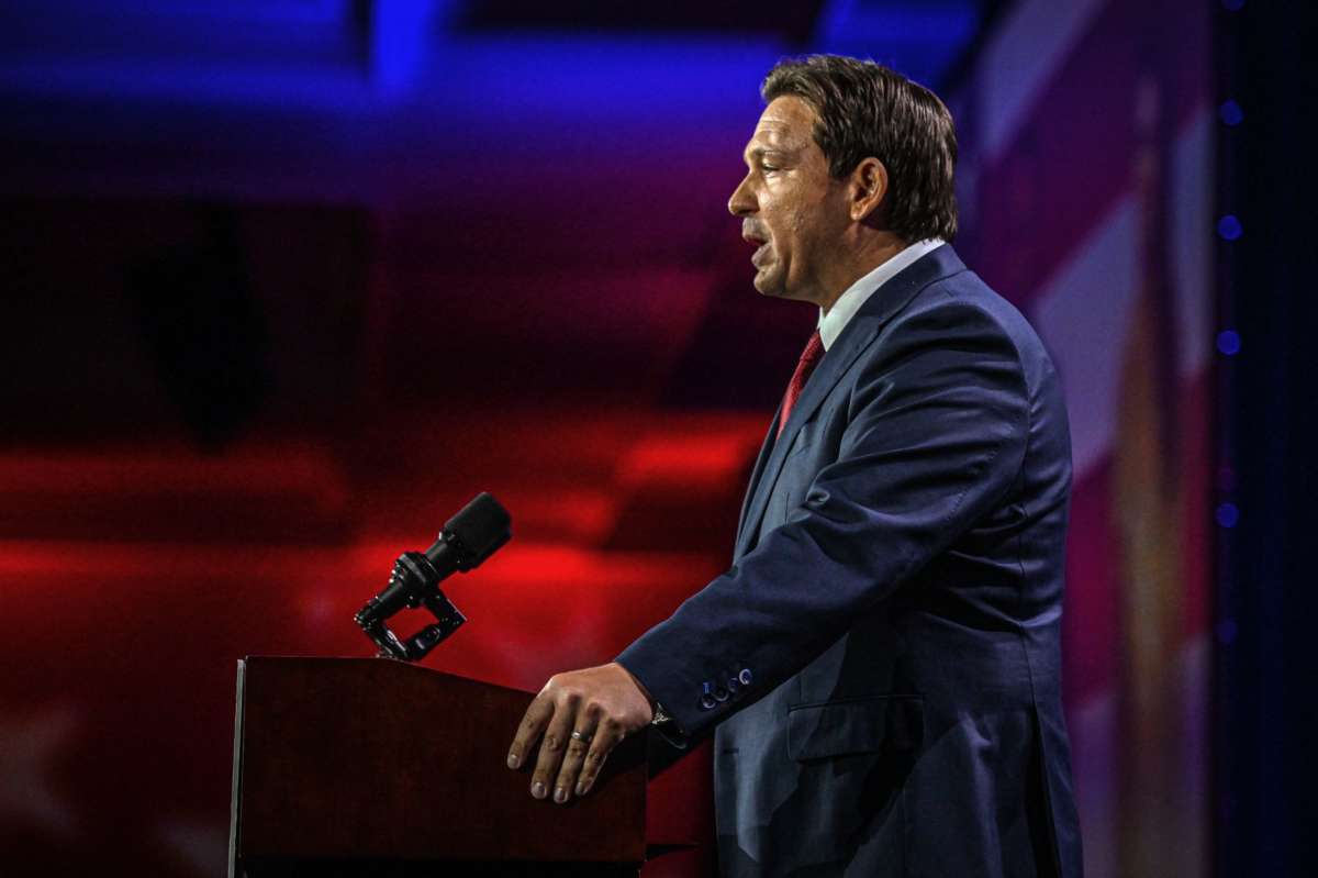 Florida Gov. Ron DeSantis speaks during an election night watch party at the Convention Center in Tampa, Florida, on November 8, 2022.