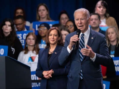 President Joe Biden speaks at a Democratic National Committee rally on November 10, 2022, in Washington, D.C., after the midterm elections.