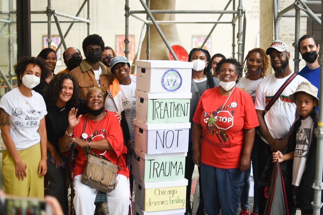 Community members and organizers submit petition signatures to the board of elections in downtown Chicago, Illinois, on August 8, 2022.