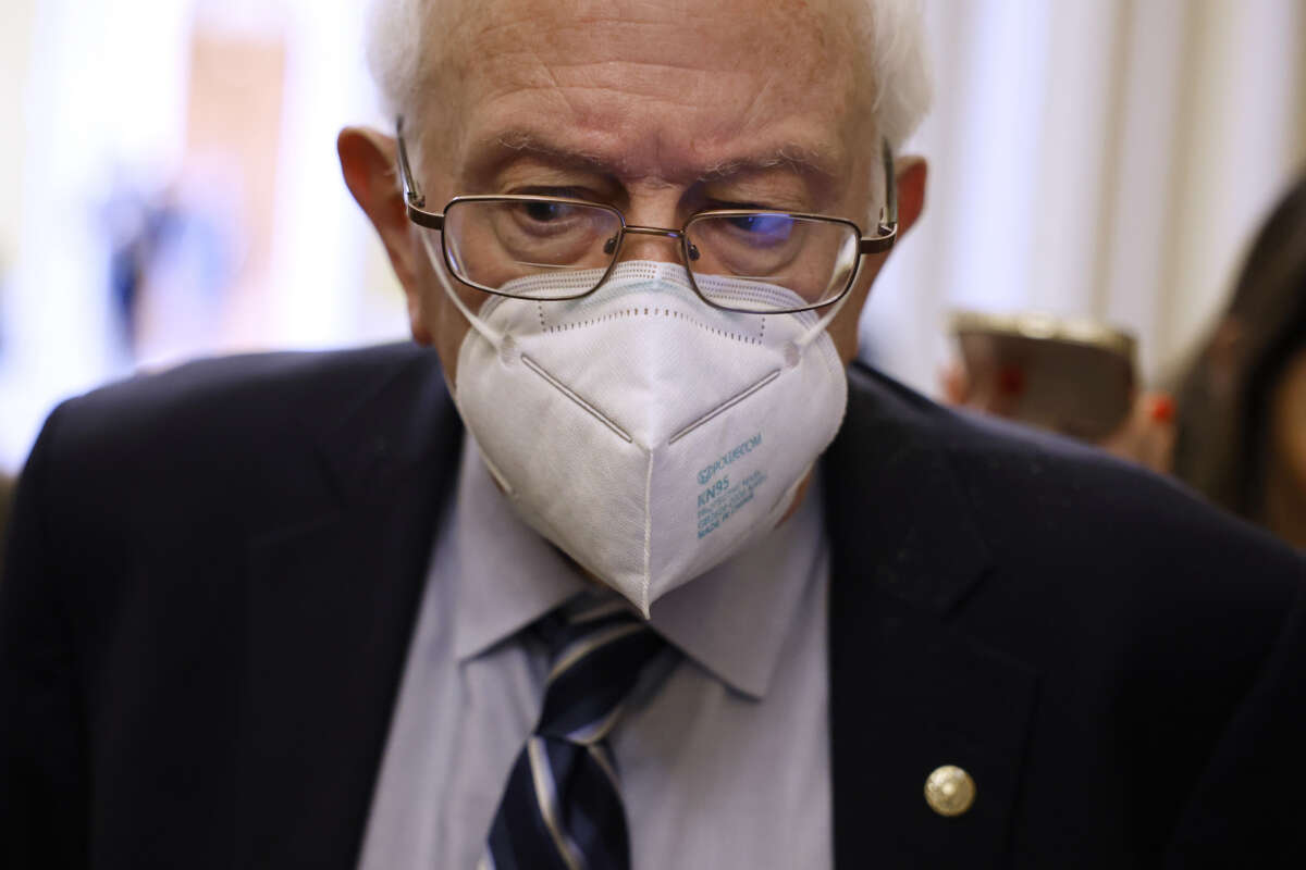 Sen. Bernie Sanders (I-Vermont) talks to reporters at the U.S. Capitol on December 1, 2022 in Washington, D.C.