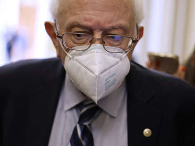 Sen. Bernie Sanders (I-Vermont) talks to reporters at the U.S. Capitol on December 1, 2022 in Washington, D.C.