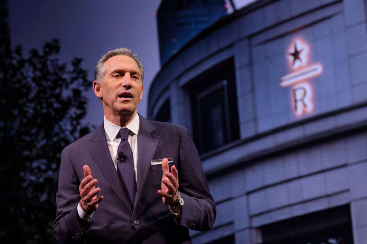 Starbucks then-Executive Chairman Howard Schultz speaks during the Starbucks Annual Shareholders Meeting at McCaw Hall, on March 21, 2018, in Seattle, Washington.