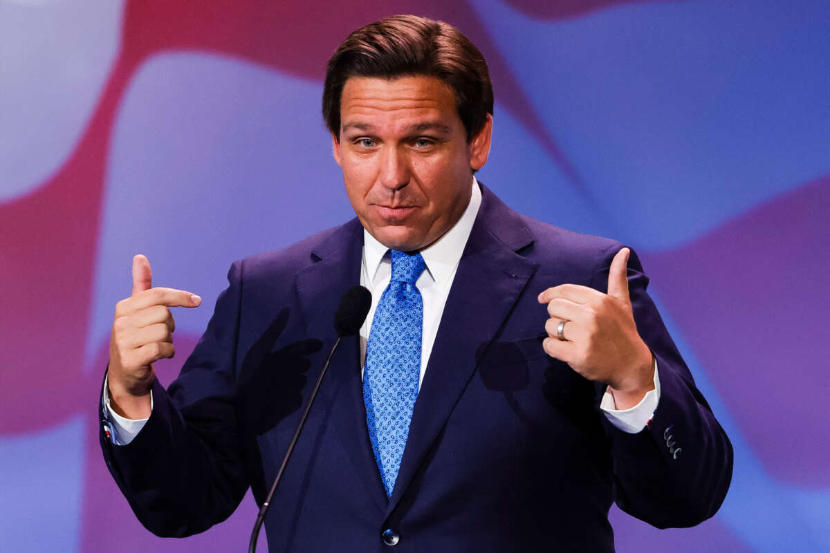 Florida Gov. Ron DeSantis speaks at the Republican Jewish Coalition Annual Leadership Meeting in Las Vegas, Nevada, on November 19, 2022.