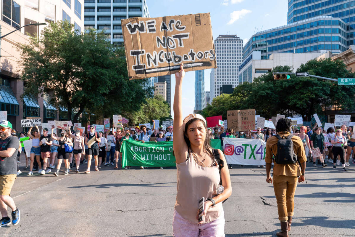 Abortion rights demonstrators gather near the State Capitol in Austin, Texas, on June 25, 2022.