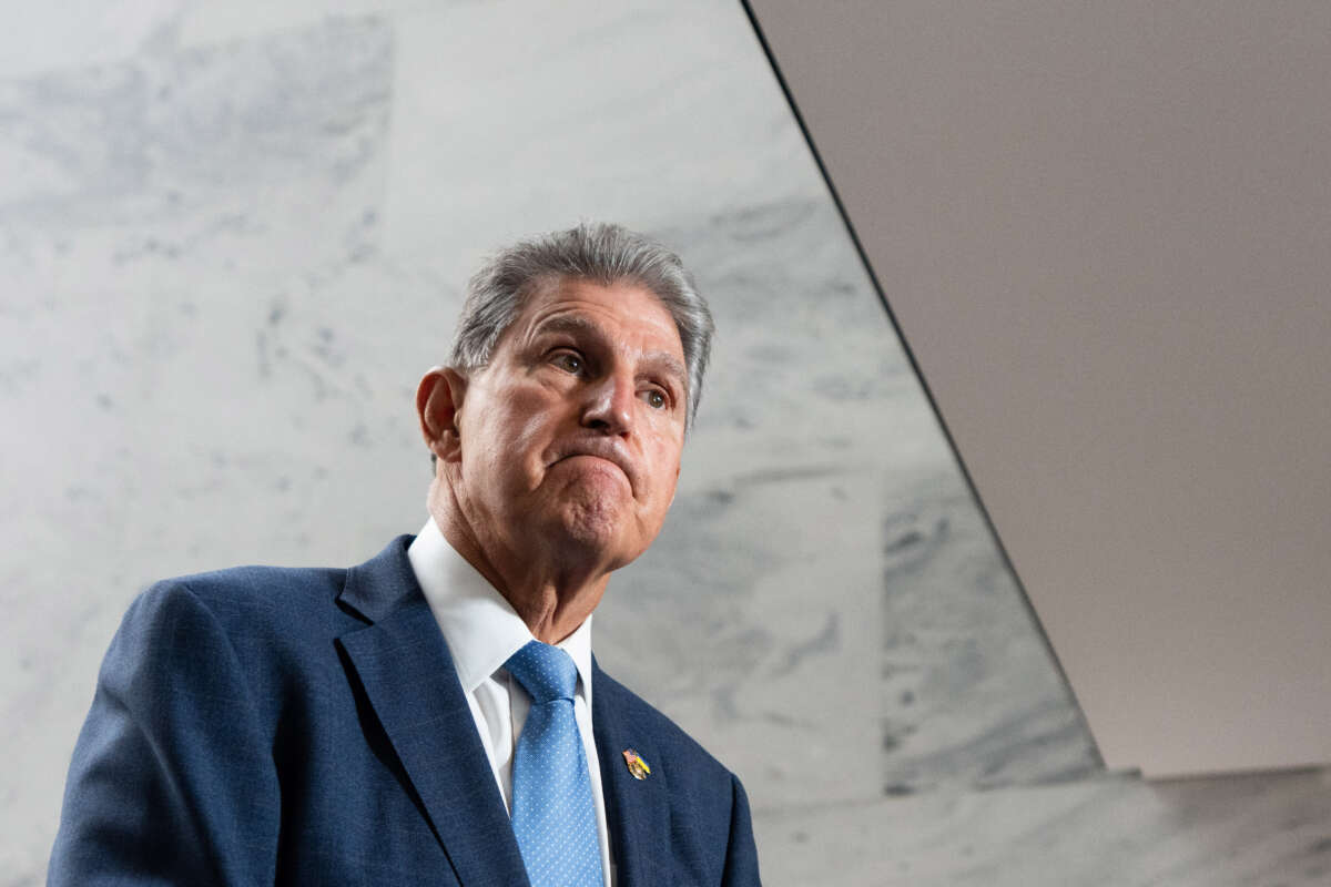 Sen. Joe Manchin speaks to the cameras about the reconciliation bill in the Hart Senate Office Building on August 1, 2022.