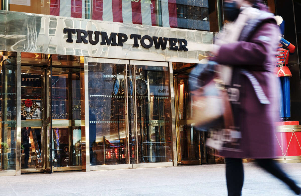 Pedestrians walk past Trump Tower on January 4, 2022, in New York City.