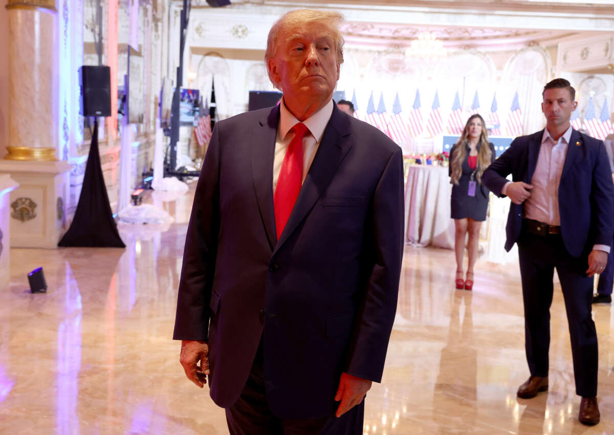 Former President Donald Trump speaks to the media during an election night event at Mar-a-Lago on November 8, 2022, in Palm Beach, Florida.