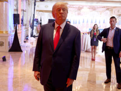 Former President Donald Trump speaks to the media during an election night event at Mar-a-Lago on November 8, 2022, in Palm Beach, Florida.